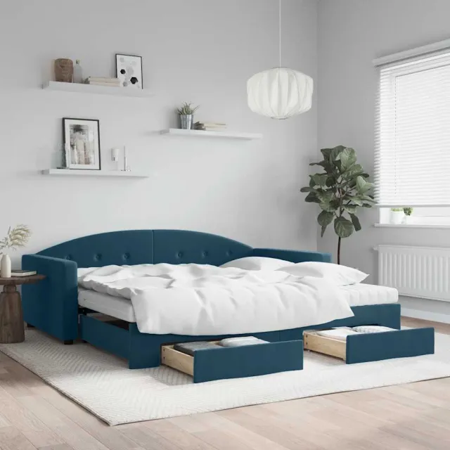 vidaXL Slaapbank met onderschuifbed en lades 100x200 cm fluweel blauw