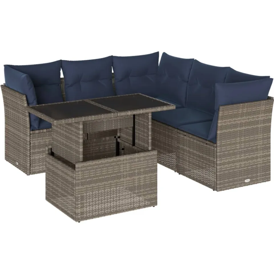 vidaXL 6-delige tuinbankset met kussens, grijs polyrotan, foto 3
