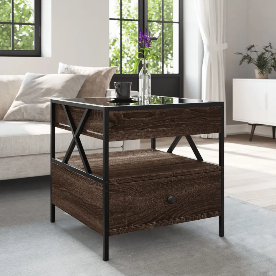 vidaXL Salontafel met Infinity LED 50x50x51 cm bruin eikenkleurig, foto 4