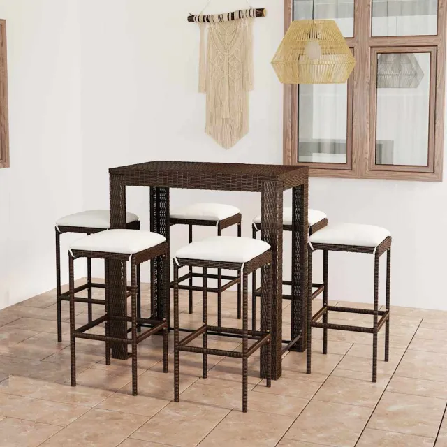 vidaXL 7-delige Tuinbarset met kussens poly rattan bruin, foto 2
