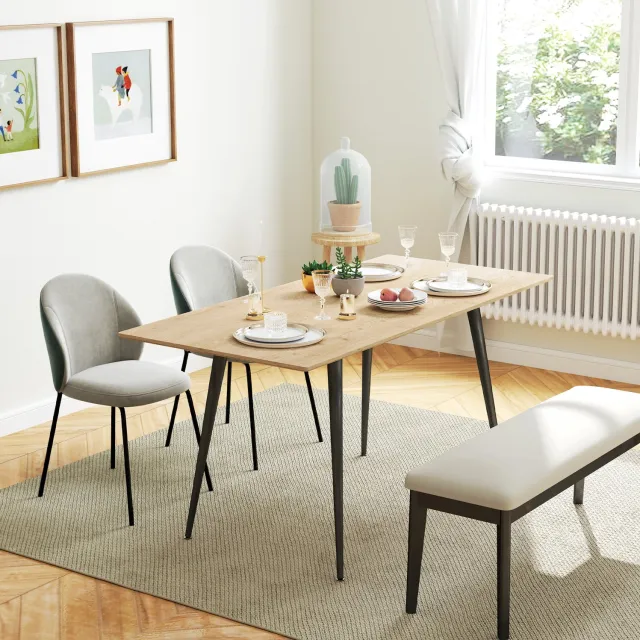 MODENUIT Eettafel - Uitschuifbaar 120/160 x 75 Cm - Voor 6-8 Personen - MDF, Metaal - Naturel Hout Natural Wood, Zwart