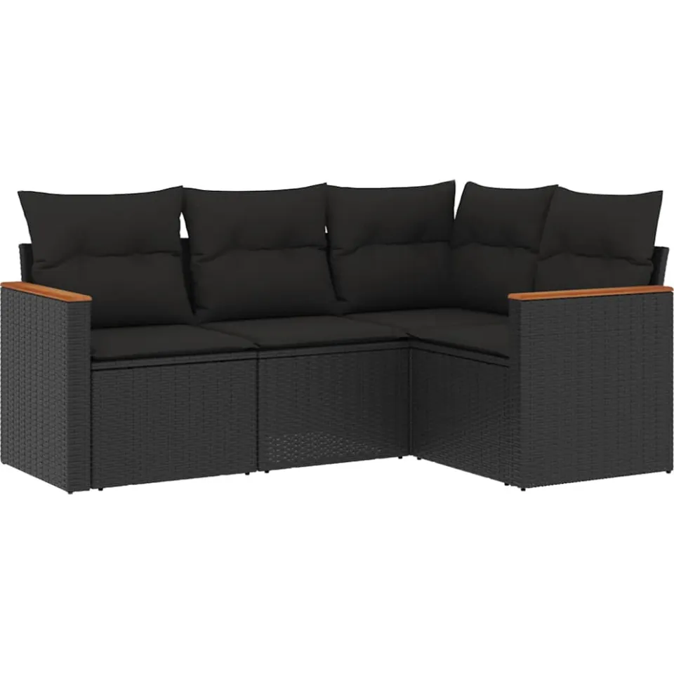 vidaXL 4-delige Loungeset met kussens poly rattan zwart, foto 3