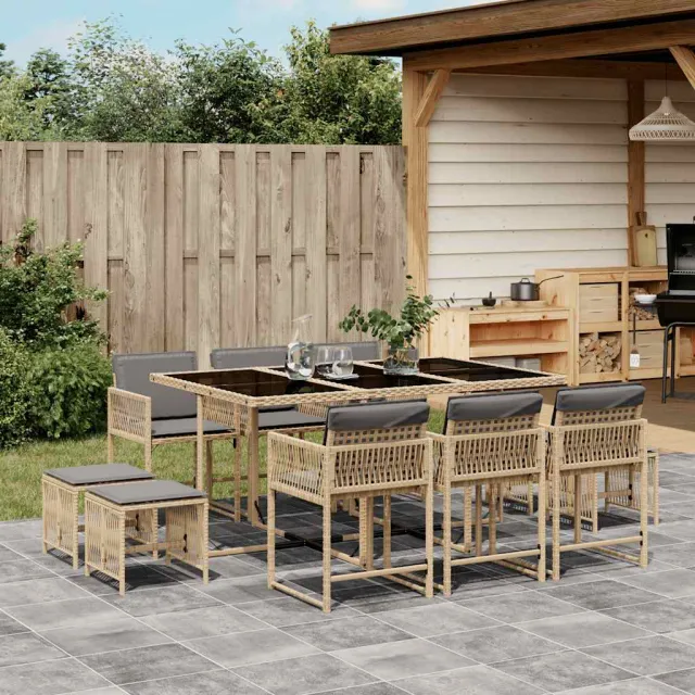vidaXL 11-delige Tuinset met kussens poly rattan gemengd beige