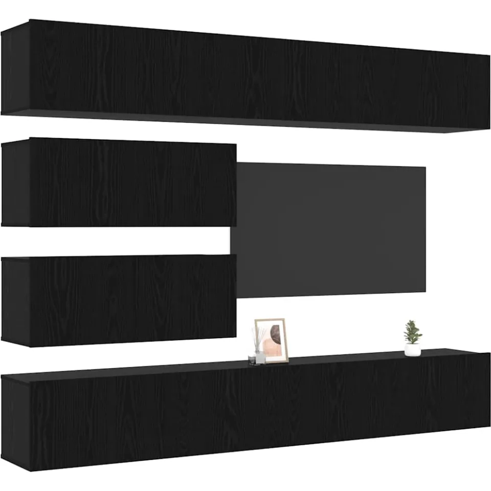 vidaXL Tv-meubelset 6 st 100 x 30 x 30,5 cm Zwart Eiken