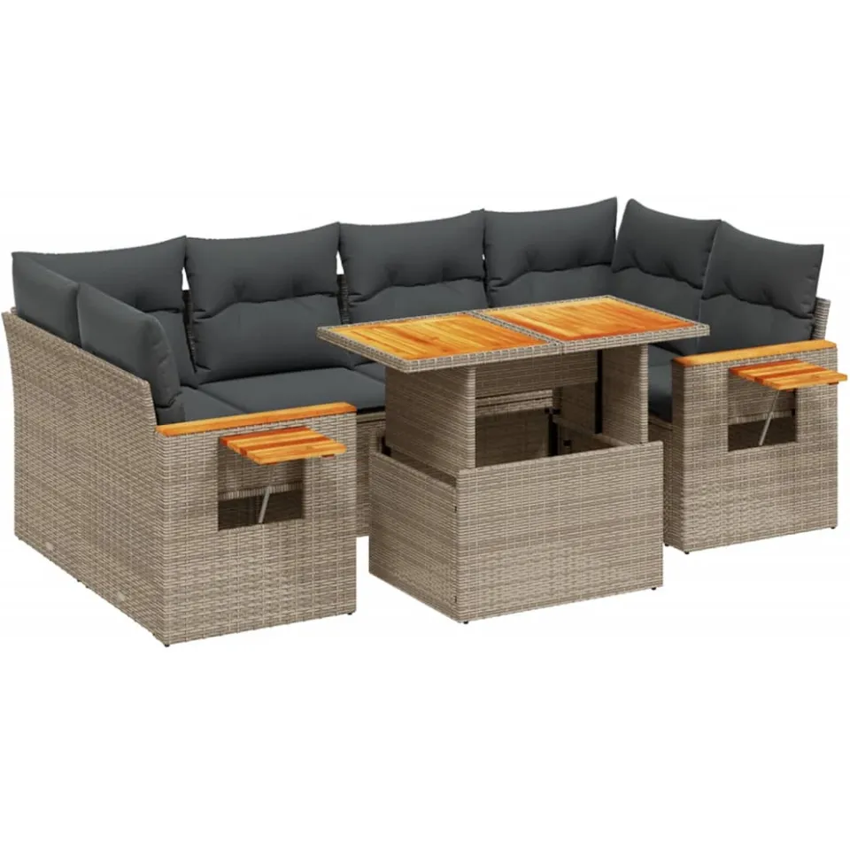 vidaXL 7-delige Loungeset met kussens poly rattan grijs, foto 3