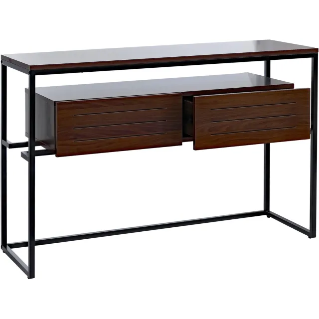 MCW Console MCW-P46, telefoontafel bijzettafel opbergtafel, lade metaal MDF melamine 80x120x40cm ~ walnootlook