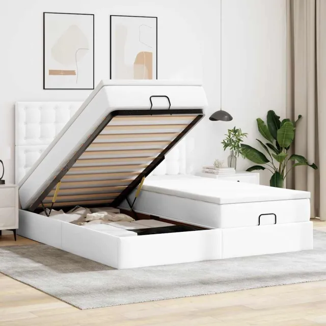 vidaXL Ottoman bed met matrassen en LED's 200x200cm kunstleer Wit