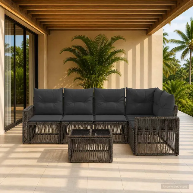 vidaXL Tuinbankenset 6 st Grijs en Donkergrijs poly rattan, foto 2