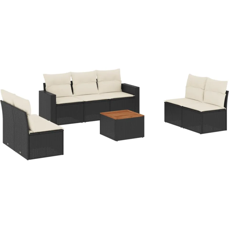 vidaXL 8-delige Loungeset met kussens poly rattan zwart