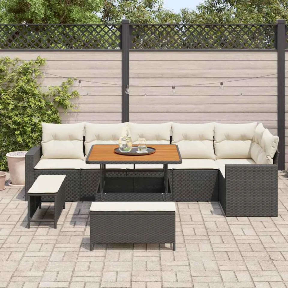 vidaXL Tuinbankenset 9 st Zwart poly rattan, foto 3