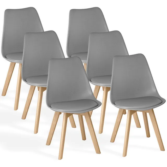 Xbro Eetkamerstoel Set van 6 - Kuipstoel met Houten Poten - Eettafelstoel - Keukenstoelen set 6 met Schuimzitting - Grijs
