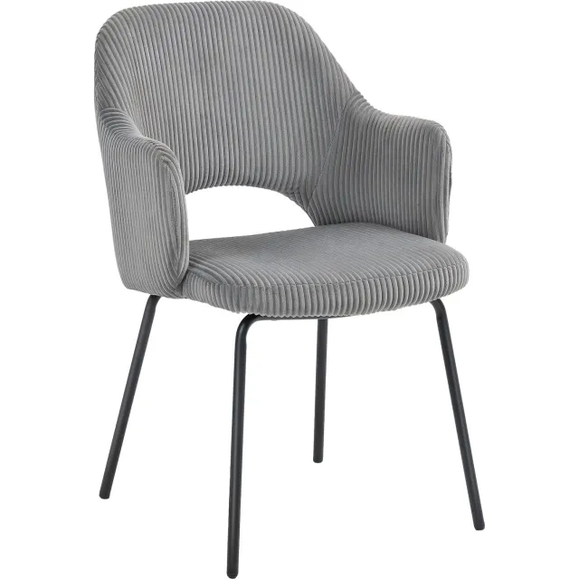 Homona Eetkamerstoel - Met corduroy bekleding en armleuningen - Stalen poten met verstelbare antislipvoetjes - 57 x 62,5 x 85,5 cm - Grijs