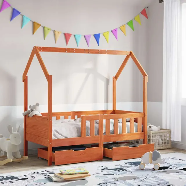 vidaXL Kinderbedframe met lades 70x140 cm massief grenenhout bruin