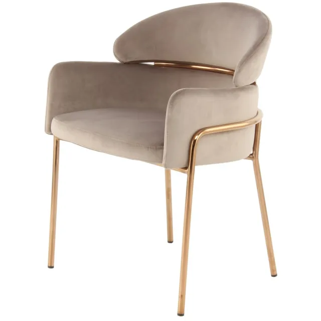 Padiro eetkamerstoel - 58 x 57 x 79 cm - Taupe / Roségoud - Hotel-chic - Polyester, Roestvrij staal - met armleuningen - met rugleuning bruin