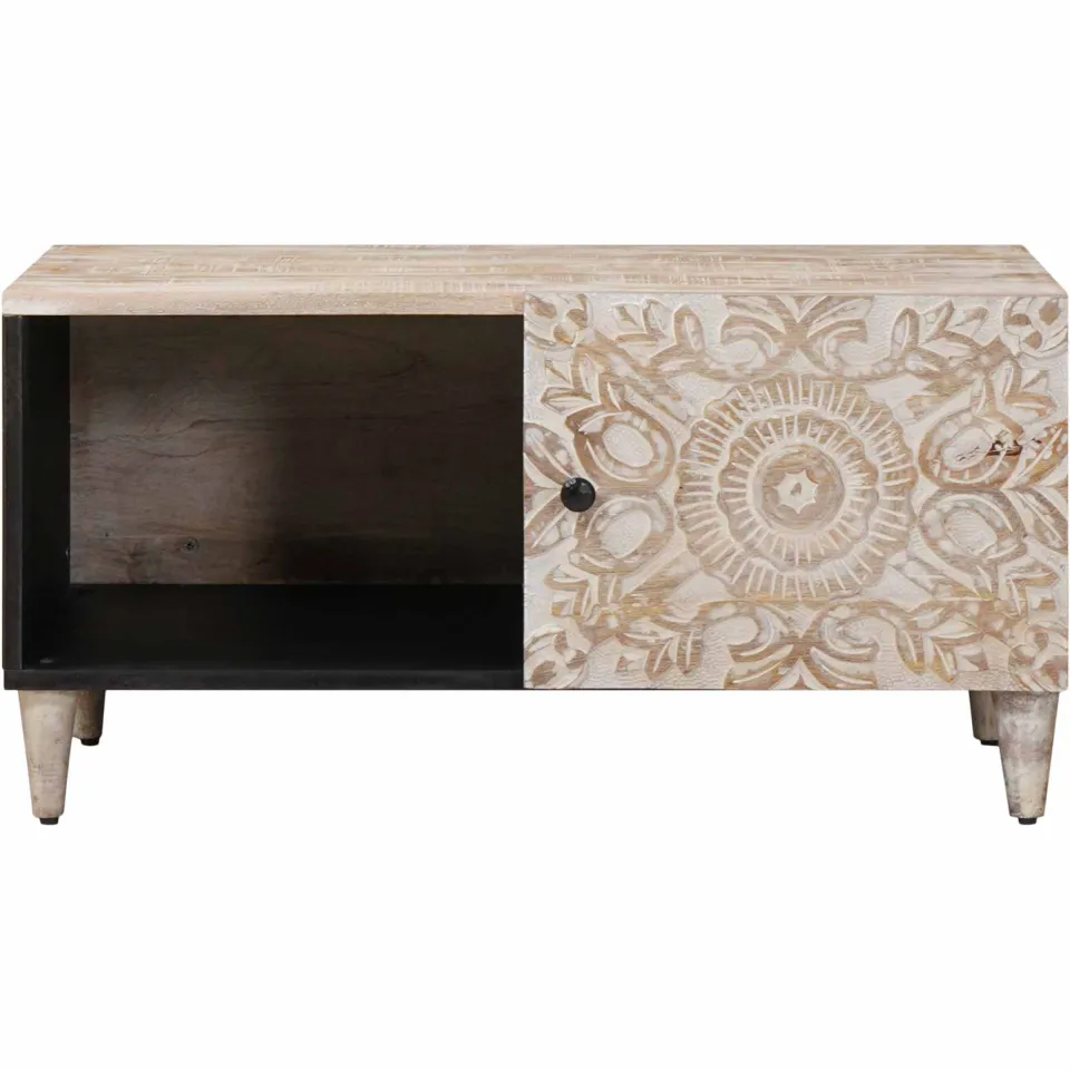 vidaXL Salontafel Wit 80 x 50 x 40 cm Massief Mango Hout, foto 3