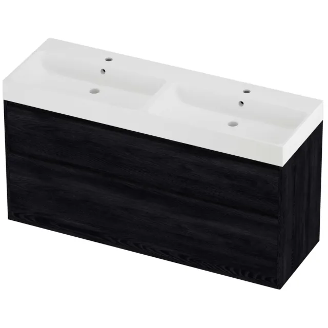 Proline Podium Badmeubelset Polystone Loft 2 Gaten 140x46x75 cm Mat White Black Oak Eiken