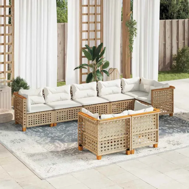 vidaXL 8-delige Loungeset met kussens poly rattan beige, foto 2