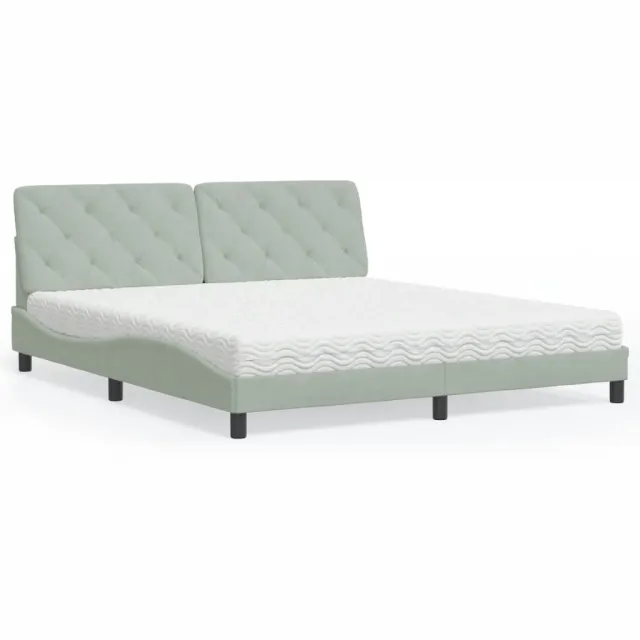 vidaXL Bed met matras fluweel lichtgrijs 180x200 cm