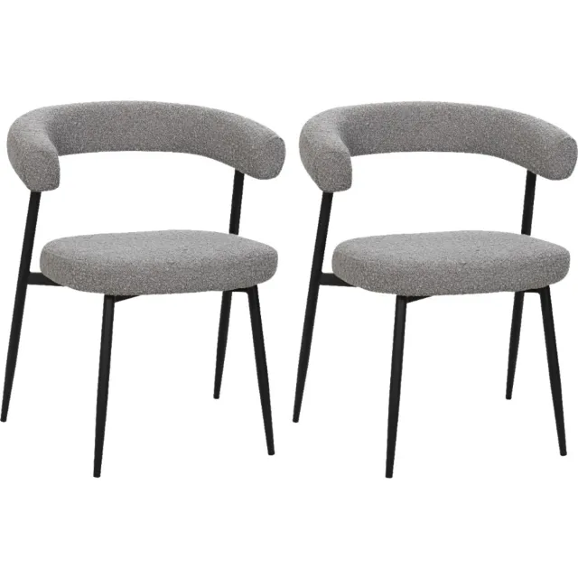 BukkitBow Eetkamerstoel / Keukenstoel - Geschikt als Make-up Stoel - Chenille Stof & Metalen Onderstel - Open Design - Grijs - 2 Stuks