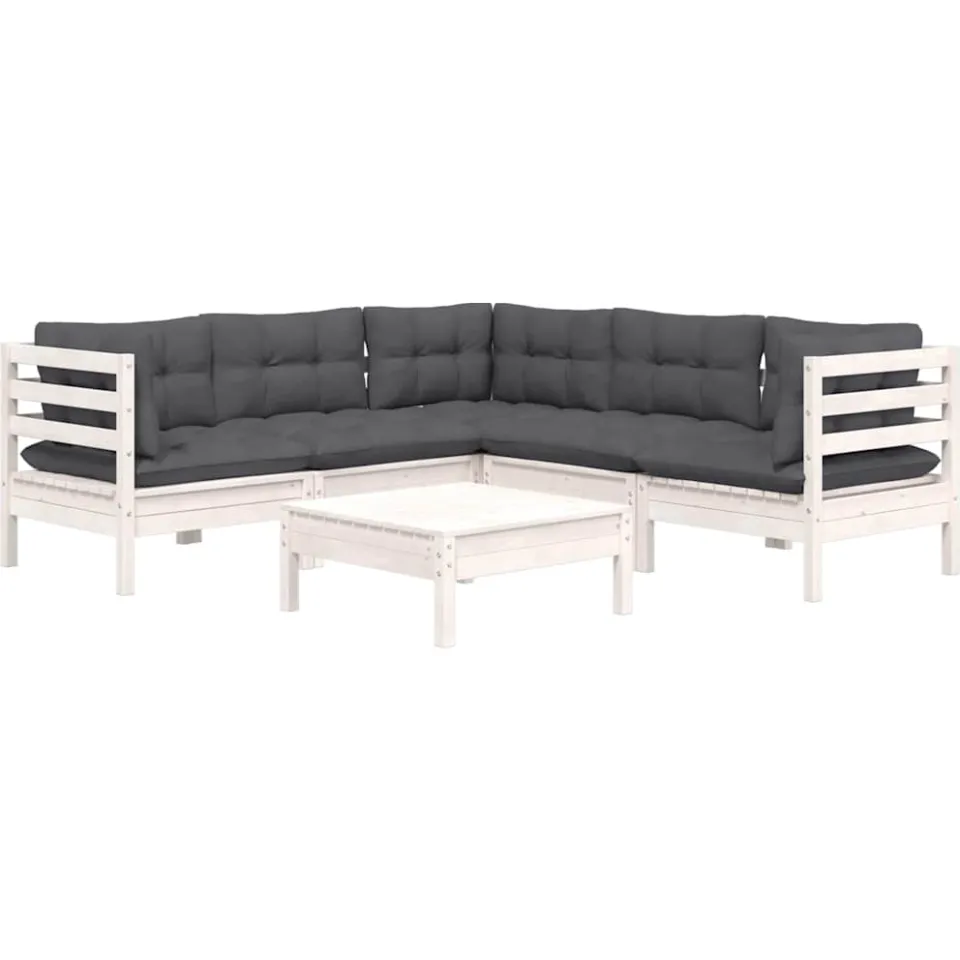 vidaXL 6-delige Loungeset met kussens massief grenenhout wit, foto 3