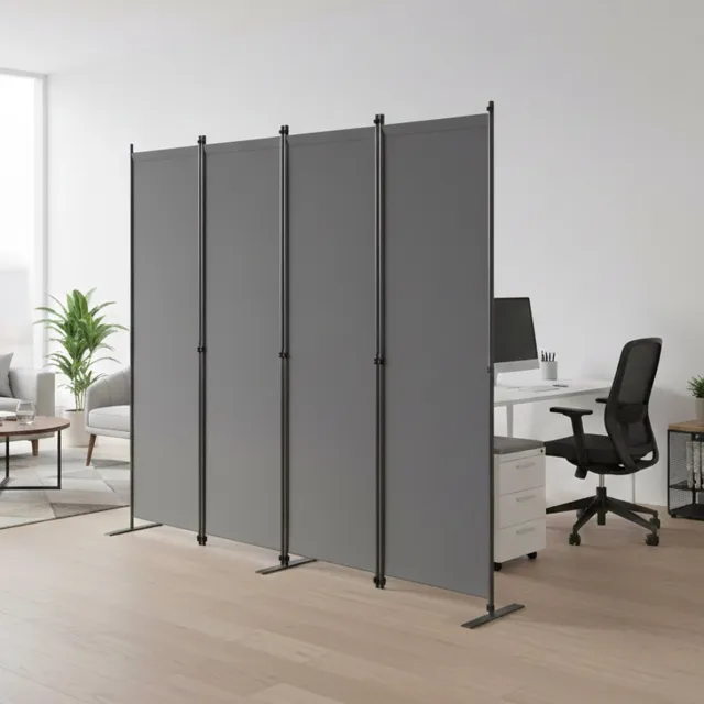 MIVRAY Kamerscherm – 4-Delig Opvouwbaar – 204 x 180 cm – Metaal En Polyester – Donkergrijs – Vrijstaande Privacyverdeler Voor Binnen