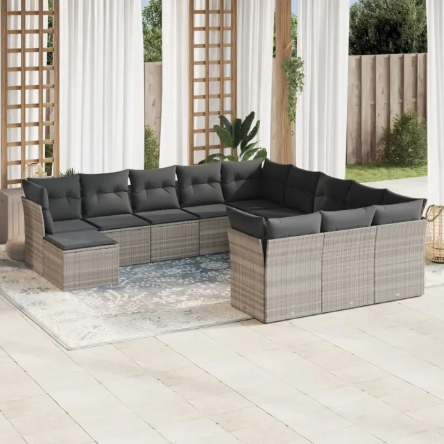 vidaXL 12-delige Loungeset met kussens poly rattan lichtgrijs grijs, foto 2