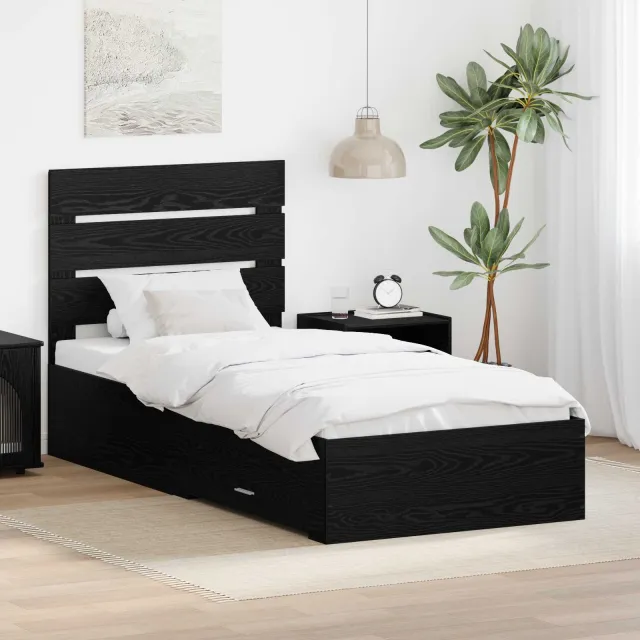 vidaXL Bedframe met lade Zwart Eiken 90 x 190 cm Bewerkt hout