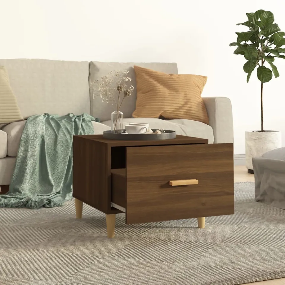 vidaXL Salontafels 2 st 50x50x40 cm bewerkt hout bruin eikenkleur, foto 3