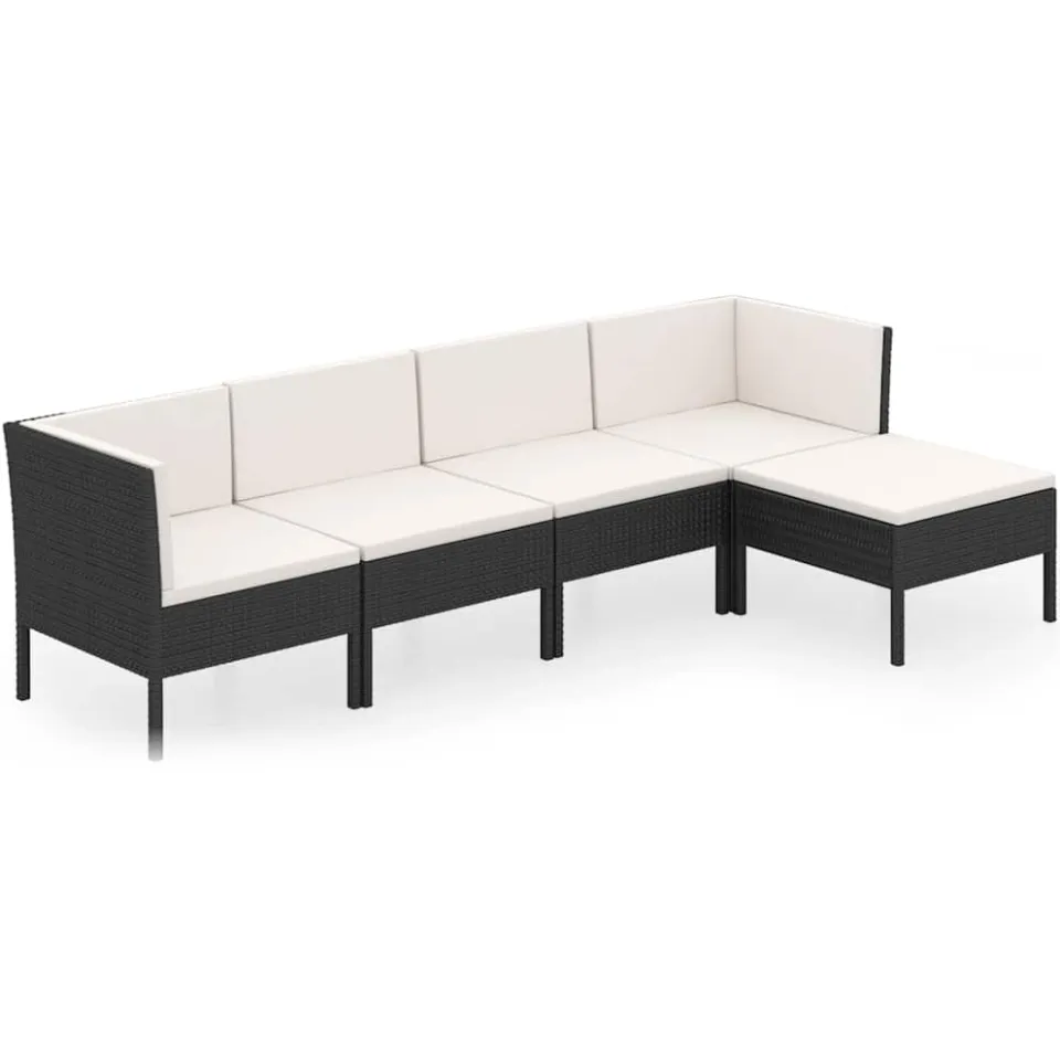 vidaXL 5-delige Loungeset met kussens poly rattan zwart, foto 3