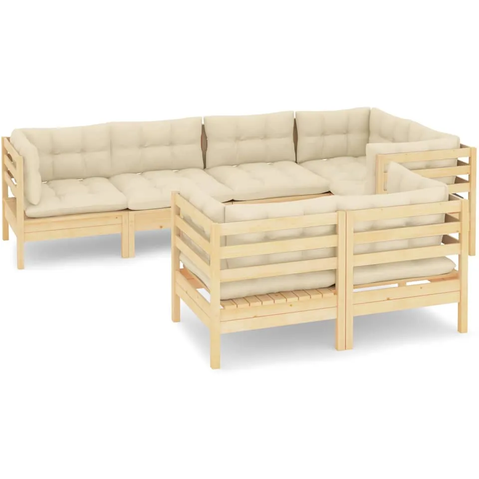 vidaXL 7-delige Loungeset met crèmekleurige kussens grenenhout, foto 3