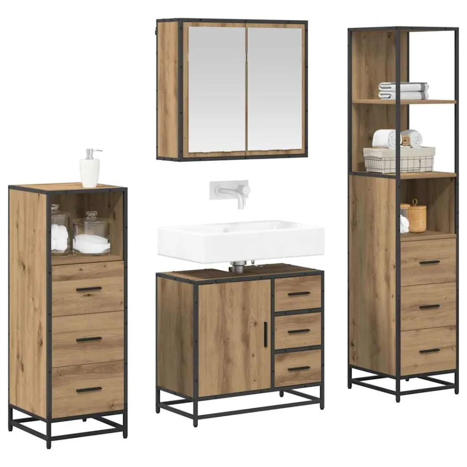 vidaXL Badkamermeubelset 4 st Artisan Eiken Bewerkt hout Bruin