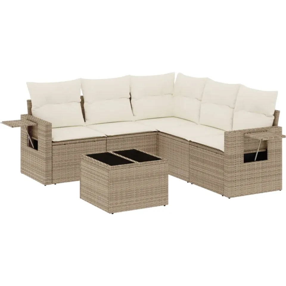 vidaXL 6-delige Loungeset met kussens poly rattan beige, foto 3