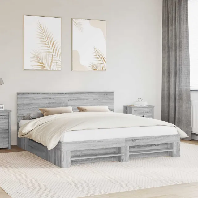 vidaXL Bedframe met hoofdeinde Grijs Sonoma 180 x 200 cm Bewerkt hout