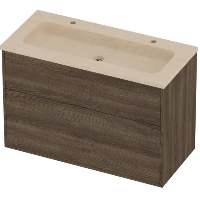 Proline Rollo Badmeubelset Hardsteen Elegant 2 Gaten 100x46x67 cm Sand Stone Vital Oak Eiken