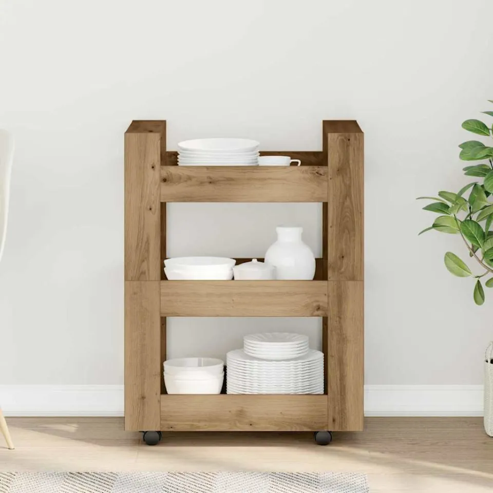vidaXL Keuken Trolley Artisan Eiken 60 x 45 x 80 cm Bewerkt hout, foto 4