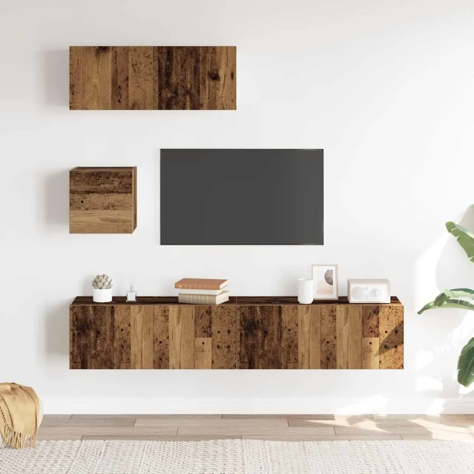 vidaXL 4-delig Tv-meubelset wandmontage bewerkt hout oud houtkleurig bruin, foto 2