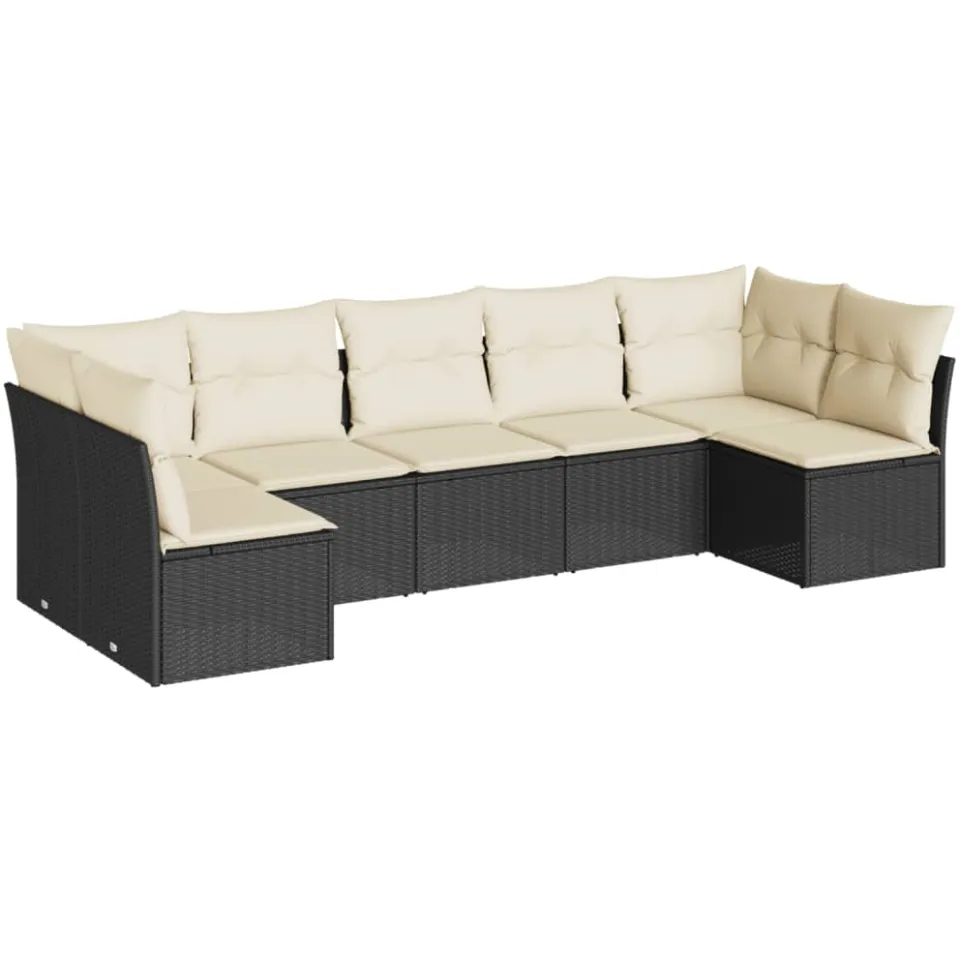 vidaXL 7-delige Loungeset met kussens poly rattan zwart