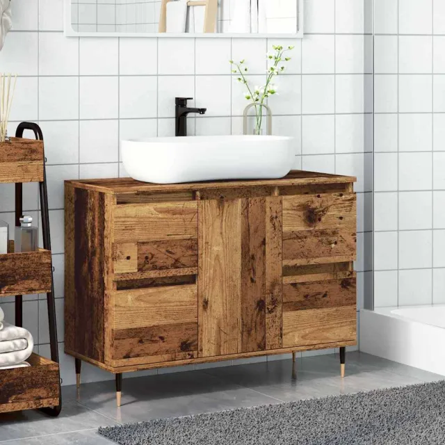 vidaXL Badkamerkast 80x33x60 cm bewerkt hout oud houtkleurig bruin, foto 2