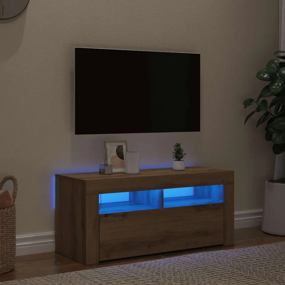vidaXL Tv-meubel met LED 90x35x40 cm bewerkt hout artisanaal eiken, foto 3