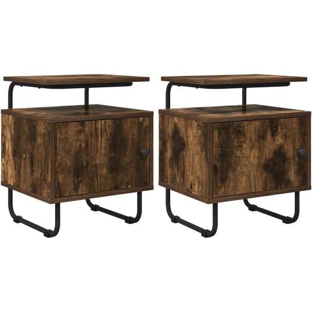 vidaXL Nachtkastje 2 st Gerookt eiken 40 x 36,5 x 50 cm Bewerkt hout