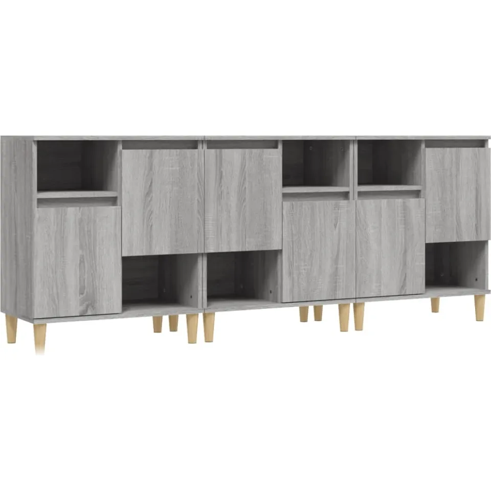vidaXL Dressoirs 3 st 60x35x70 cm bewerkt hout grijs sonoma eikenkleur