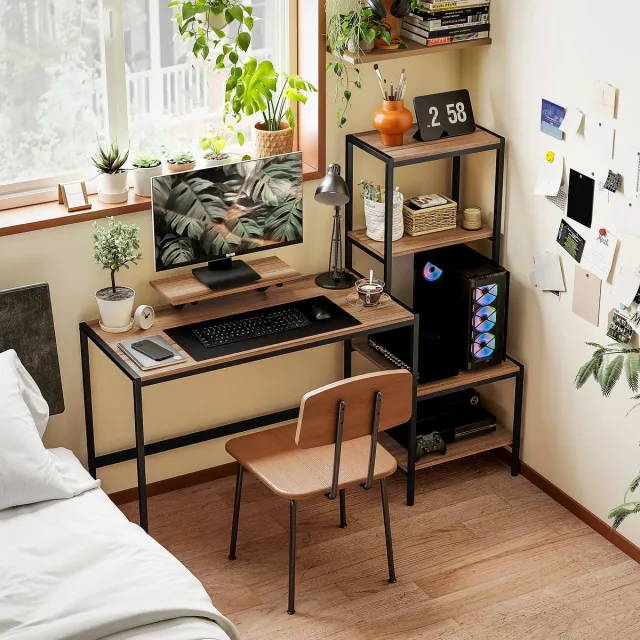 MODFU Bureau Met Omkeerbare Kast En Monitorverhoger - Bruin - Spaanplaat En Metaal - 150 X 48 X 125 Cm