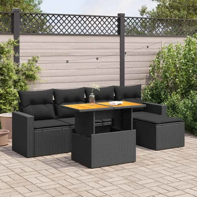 vidaXL 6-delige Loungeset met kussens poly rattan zwart, foto 2