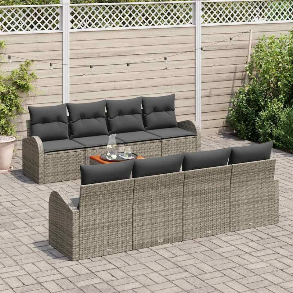 vidaXL Tuinbankenset 9 st Grijs poly rattan, foto 3