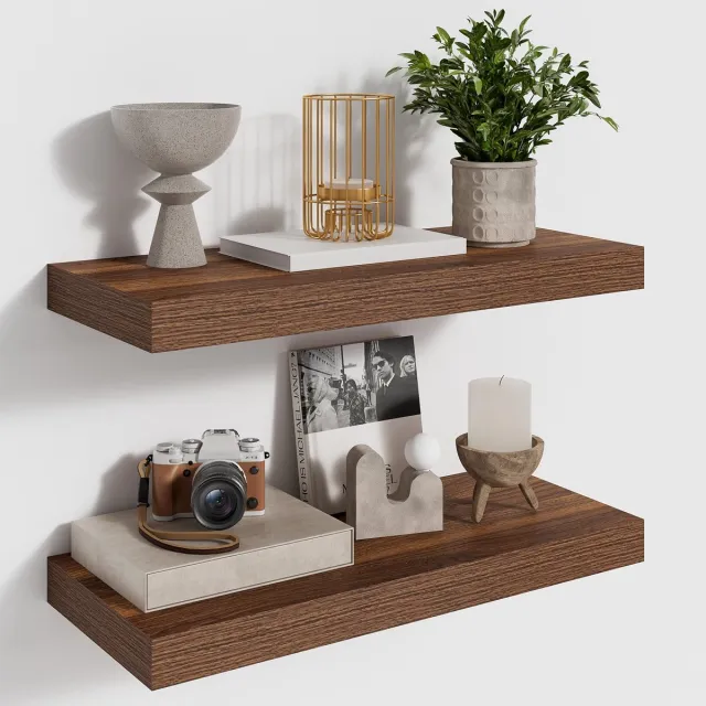 Famanu Zwevende planken set van 2, wandplank van 40 cm met een diepte van 16,5 cm, MDF-houten planken in walnootkleur Naturel