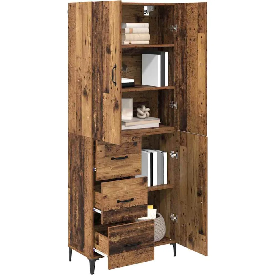 vidaXL Highboard Oud Hout 69,5 x 34 x 180 cm Bewerkt hout Bruin