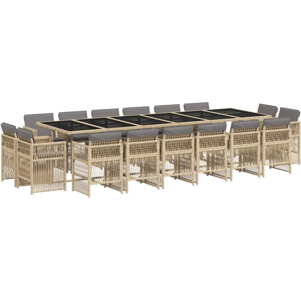vidaXL 17-delige Tuinset met kussens poly rattan gemengd beige