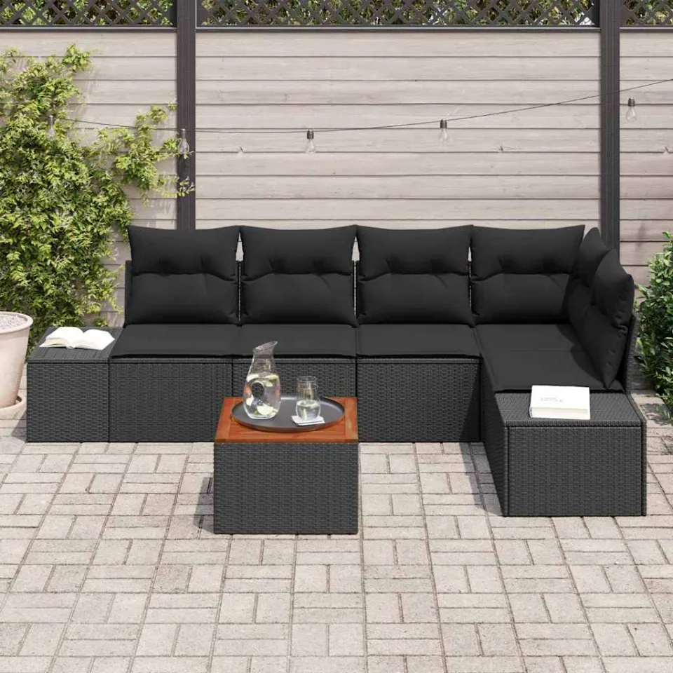 vidaXL Tuinbankenset 6 st Zwart poly rattan, foto 3