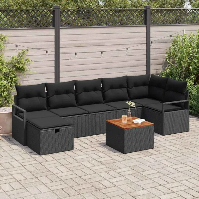 vidaXL Tuinbankenset 8 st Zwart poly rattan, foto 2
