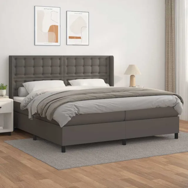 vidaXL Boxspring met matras kunstleer grijs 200x200 cm